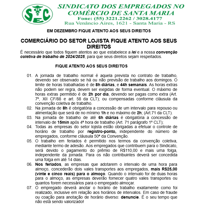 DEZEMBRO LOJISTA ATENÇÃO AOS SEUS DIREITOS